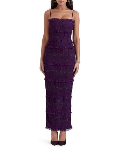 House Of Cb Solana Pleated Ruffle Sequin Body-con Dress - Purple