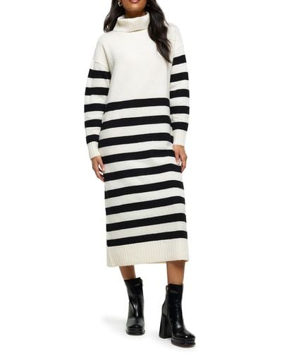 River Island Tilly Stripe Long Sleeve Sweater Dress - White