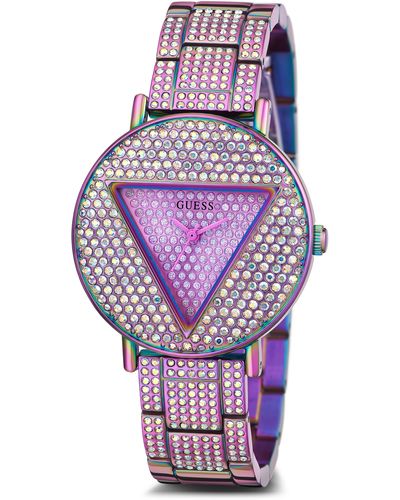 Guess Logo Crystal Pavé Iridescent Bracelet Watch - Multicolor