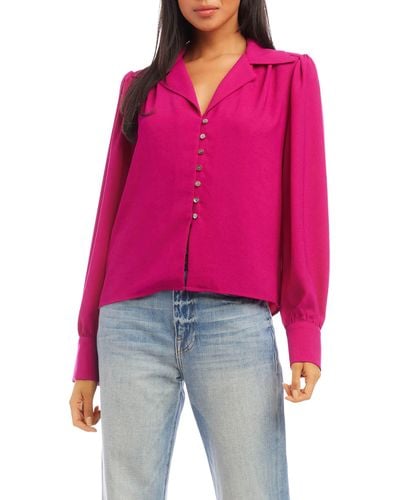 Fifteen Twenty Long Sleeve Crepe Button-up Blouse - Red