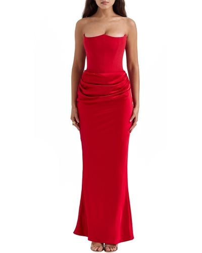 House Of Cb Persephone Strapless Satin Corset Cocktail Dress - Red