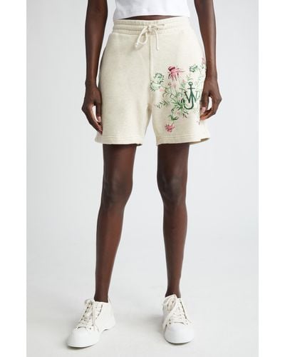 JW Anderson X Pol Anglada Anchor Logo Thistle Embroidered French Terry Sweat Shorts - Natural