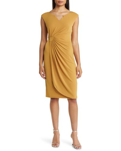 Connected Apparel Ity Mock Wrap Dress - Yellow