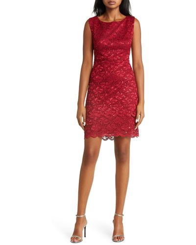 Connected Apparel Sequin Lace Sheath Dress - Red