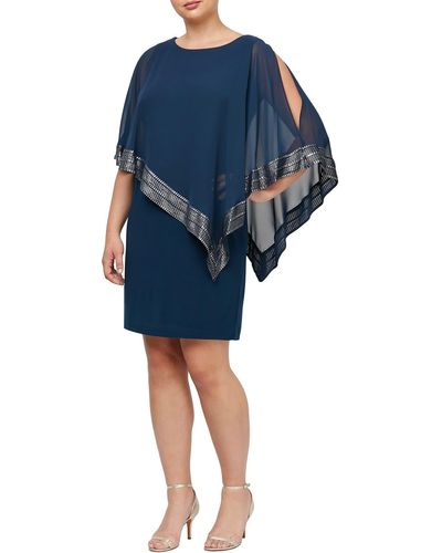 SLNY Foil Trim Asymmetrical Popover Dress - Blue
