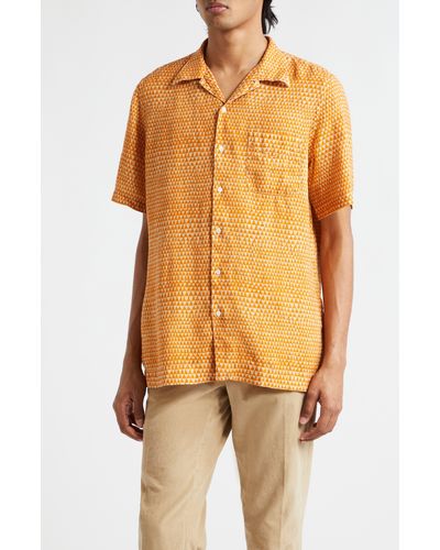 Massimo Alba Venice Pyramid Print Linen Camp Shirt - Orange