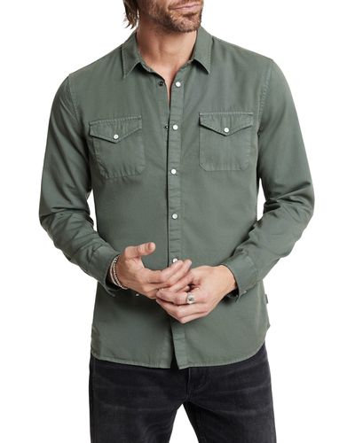 John Varvatos Marshall Twill Snap-up Western Shirt - Gray