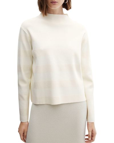 Mango Stripe Mock Neck Sweater - White