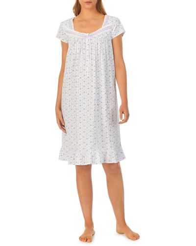 Eileen West Floral Print Cap Sleeve Cotton Jersey Short Nightgown - White