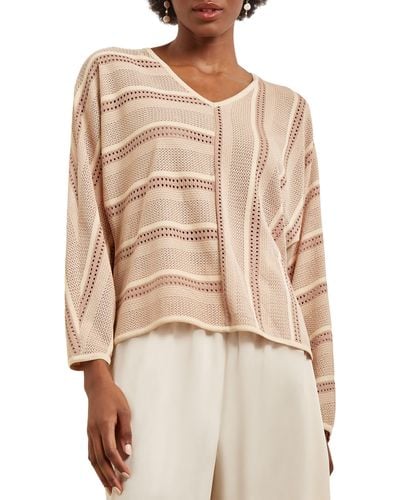 Misook Multistitch Dolman Sleeve Tunic Sweater - Natural