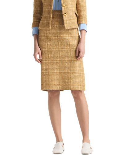 St. John Tonal Tweed Side Slit Skirt - Natural