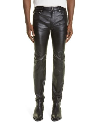 Saint Laurent Stretch Leather Pants - Gray