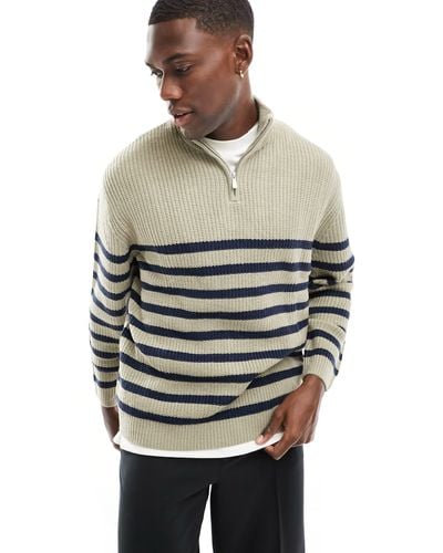 ASOS Oversize Fisherman Quarter Zip Sweater - Gray