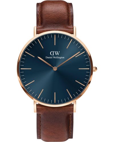 Daniel Wellington Classic St. Mawes Leather Strap Watch - Blue