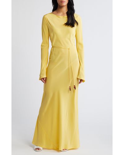 Faithfull The Brand Bellini Long Sleeve Silk Crepe Maxi Dress - Yellow