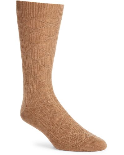 Canali Diamond Knit Wool Blend Dress Socks - Brown