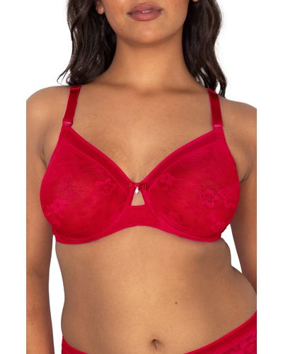 Curvy Couture No-show Lace Underwire Unlined Bra - Red