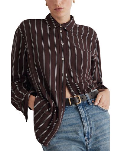 Madewell Oversize Satin Boyfriend Button-up Shirt - Brown
