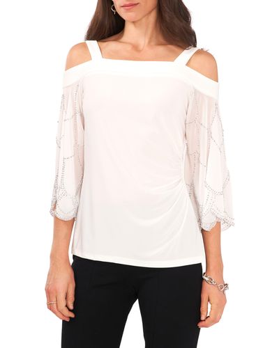 Chaus Cold Shoulder Mixed Media Top - White