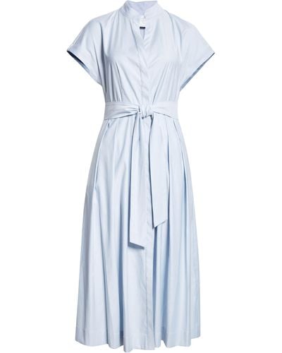 Eleventy Belted Virgin Wool Blend Shirtdress - Blue