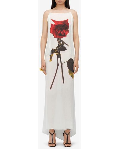 Alexander McQueen Shadow Rose Silk Chiffon Slipdress - White