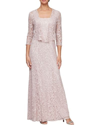 Alex Evenings Two-piece Sequin Lace Gown & Jacket - Pink