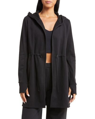 Beyond Yoga On The Go Open Front Hooded Jacket - Black