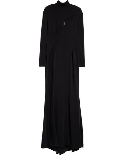 Mugler Asymmetric Illusion Inset Long Sleeve Stretch Crepe Gown - Black