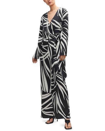 Mango Abstract Print Long Sleeve Wrap Jumpsuit - White