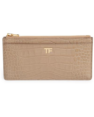 Tom Ford Croc Embossed Patent Leather Wallet - Brown