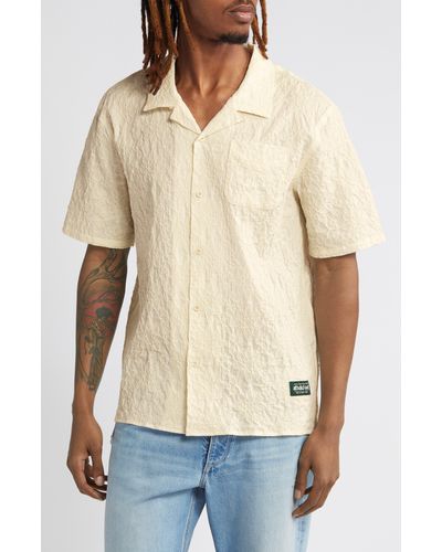 Afield Out Textured Floral Short Sleeve Cotton Button-up Shirt - White