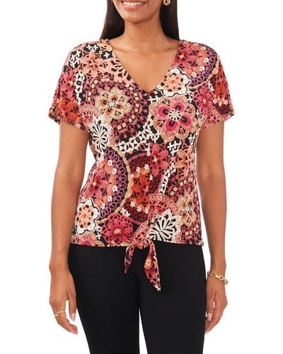 Chaus Floral Print V-neck Top - Red