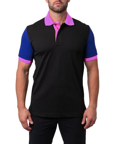 Maceoo Mozart Regular Fit Colorblock Egyptian Cotton Button-up Polo - Black