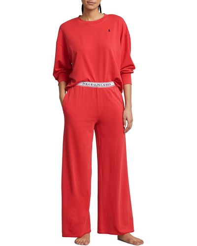 Polo Ralph Lauren Sweatshirt & Wide Leg Pajamas - Red
