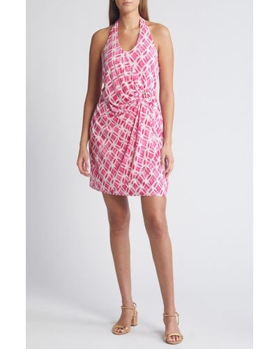 Tommy Bahama Clara Faux Wrap Halter Dress - Pink