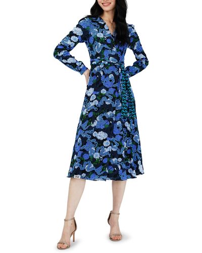 Diane von Furstenberg Phoenix Long Sleeve Reversible Wrap Shirtdress - Blue