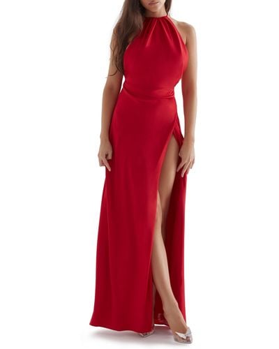 House Of Cb Zanab Open Back Satin Maxi Cocktail Dress - Red