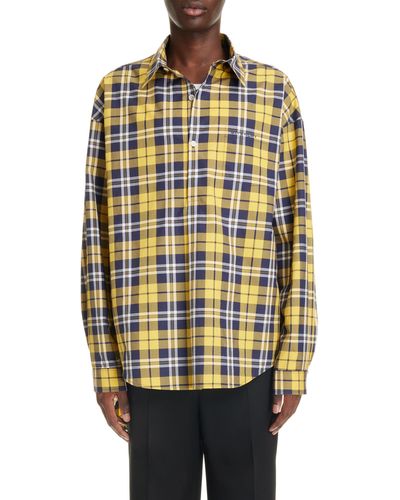 Givenchy Plaid Cotton High-low Button-up Shirt - Yellow