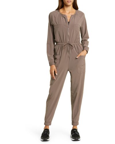 Zella Getaway Long Sleeve Zip-up Jumpsuit - Natural
