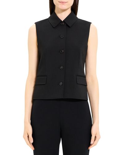 Theory Tailored Wool Blend Vest - Black