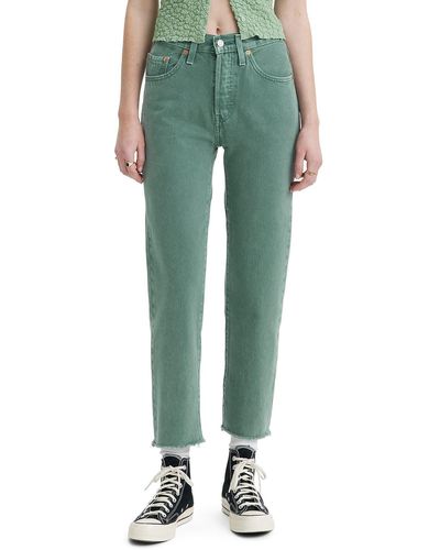 Levi's 501® Original Frayed High Waist Crop Straight Leg Jeans - Green