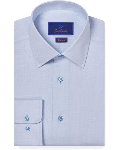 David Donahue Regular Fit Royal Oxford Textured Dress Shirt - Blue