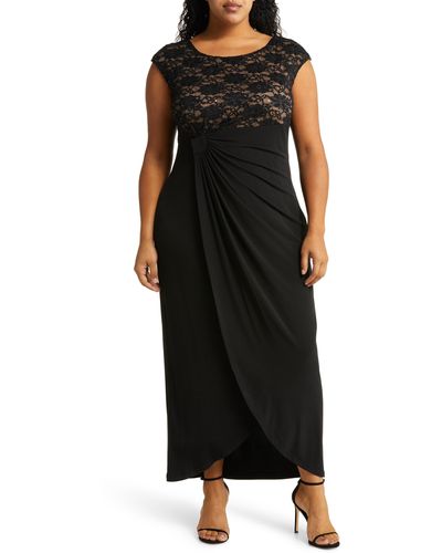 Connected Apparel Lace Bodice Cap Sleeve Dress - Black