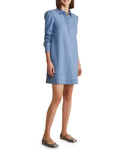 Vineyard Vines Balloon Sleeve Cotton Chambray Popover Dress - Blue