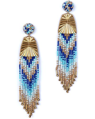 Deepa Gurnani Melba Bead Fringe Drop Earrings - Blue