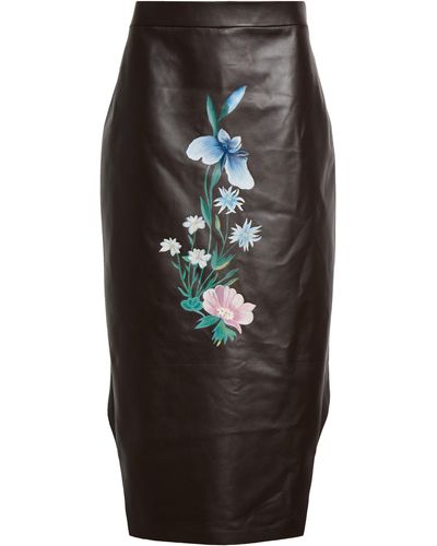 Givenchy Floral Motif Low-high Leather Skirt - Black