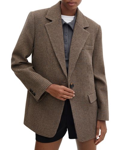 Mango Houndstooth One-button Suit Blazer - Brown