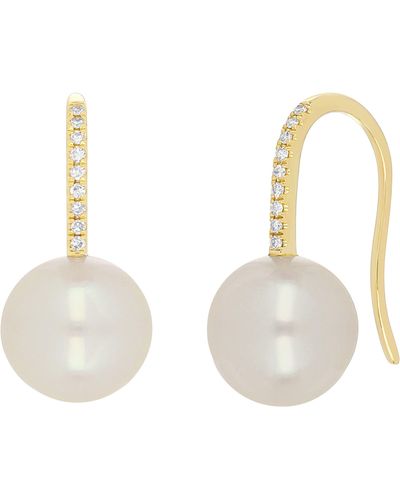 EF Collection 14k Gold Pavé Diamond Mother-of-pearl Ball Drop Earrings - White