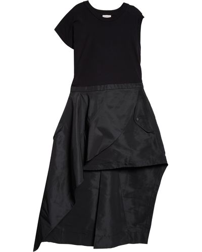 Alexander McQueen Asymmetric High-low Jersey & Faille Dress - Black