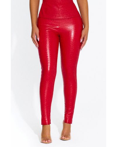 Naked Wardrobe Oh So Tight Crocodile Faux Leather leggings - Red